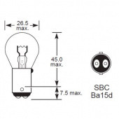 SBC BA15D G25 SF: BA15D Small Bayonet Cap (SBC) - 15mm diameter double contact cap, single filament with 25mm diameter glass globe (G25) from £0.01 each